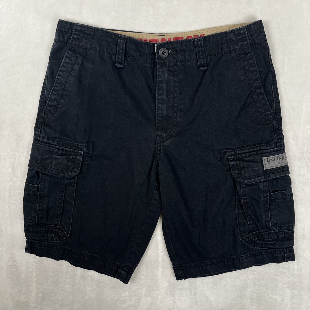VTG Unionbay Cargo Shorts Mens 32 Black Cotton 10 Inseam Utility Pockets Y2K